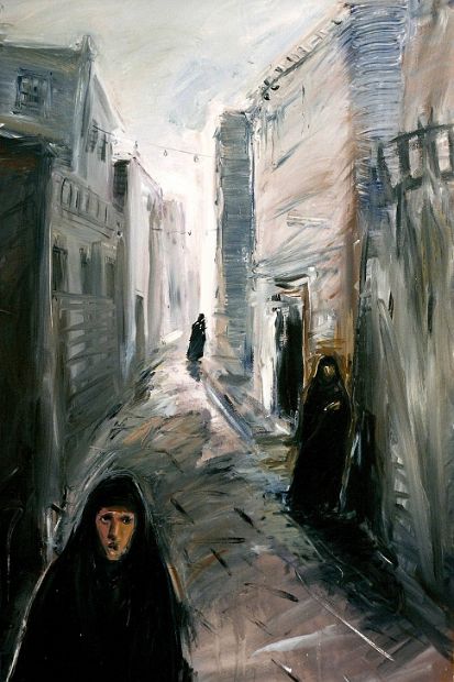 FRAUEN IM TSCHADOR -Teharan, Öl auf Leinen, 200 x 130 cm